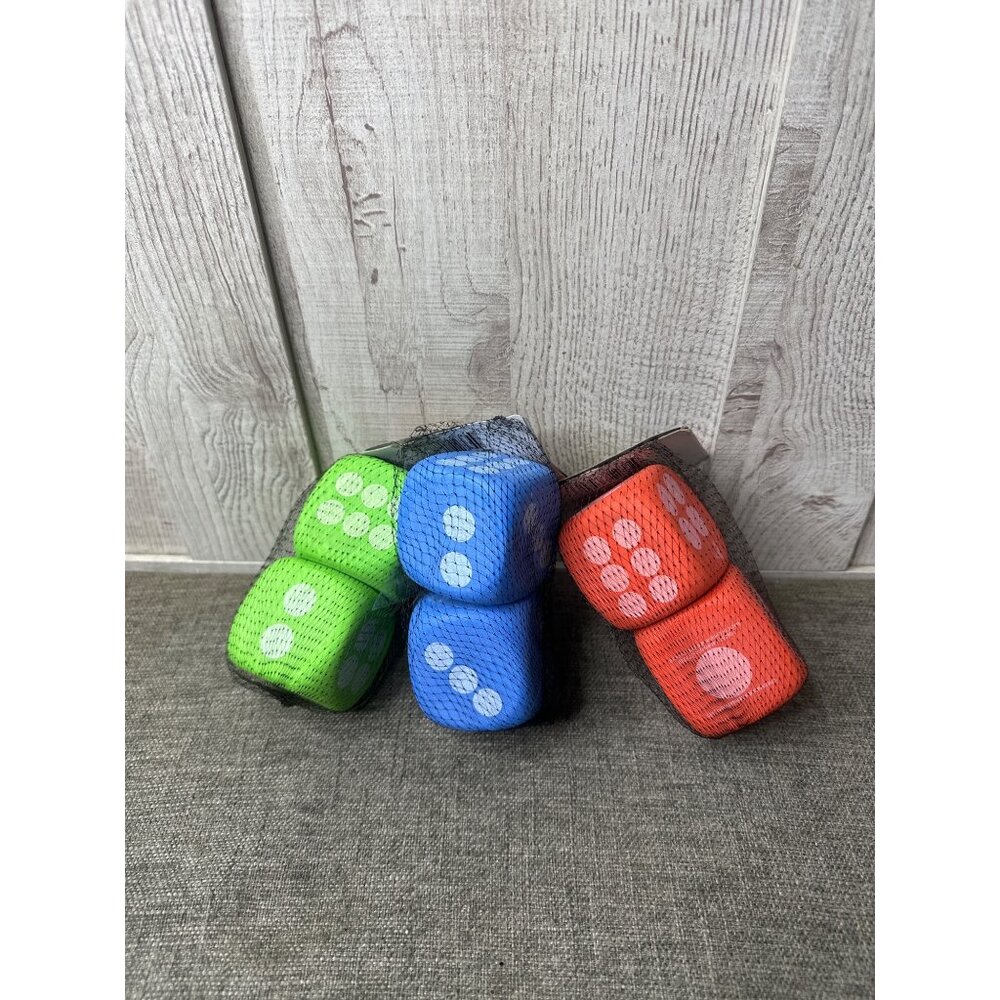 Set Of 6 Big Foam Dice In Green Blue & Red With White Dots Classroom Games